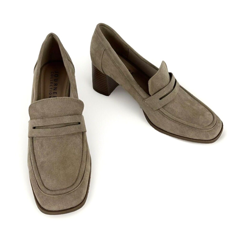 Journee Collection Faux Suede Loafer Womens SZ 11 slip on Block Heel Stylish